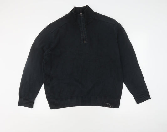Next Men's Black Full Zip Jumper, Size L, Cotton Knit