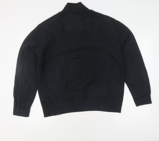 Next Men's Black Full Zip Jumper, Size L, Cotton Knit