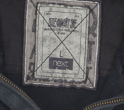 Next Men's Black Full Zip Jumper, Size L, Cotton Knit