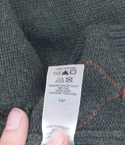 BHS Men's Green Argyle High Neck Pullover Jumper M