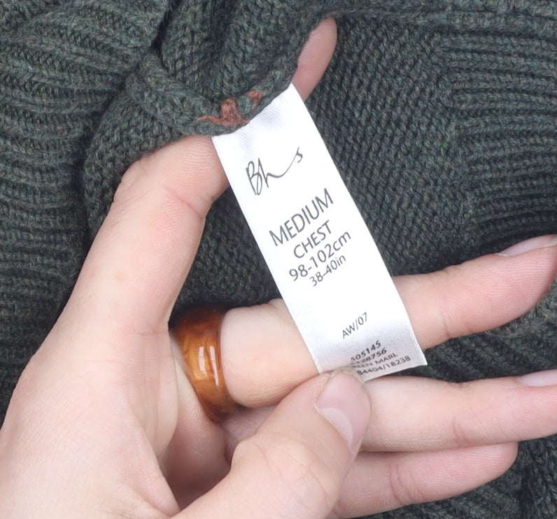 BHS Men's Green Argyle High Neck Pullover Jumper M