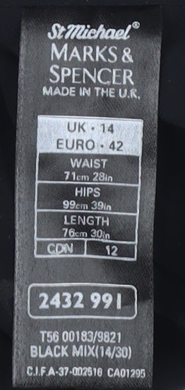 Marks and Spencer Women's Black Geometric Midi Skirt - Size 14