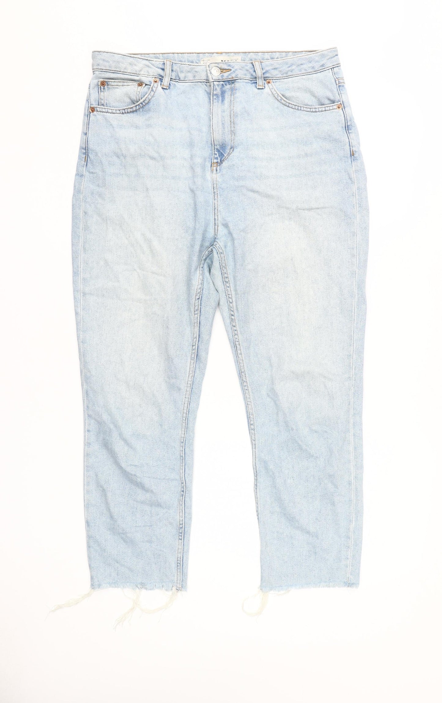 Topshop Women’s Blue Straight Jeans, Size L, Light Wash