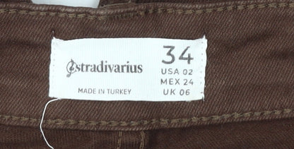 Womens UK Size 6 Stradivarius Regular Fit Straight Brown Jeans