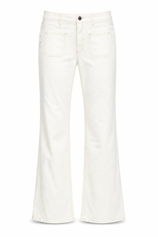 Front view of BDG Women's White Flared Jeans, size L, Cotton Blend