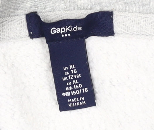 GAP Girls Grey Hoodie, Logo, Size 12, Full Zip, Casual Wear