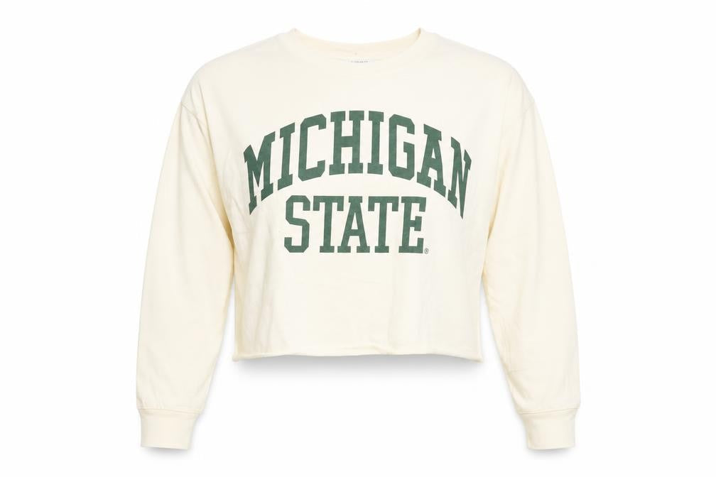 Front view of Michigan State University White Cropped T-Shirt M unisex