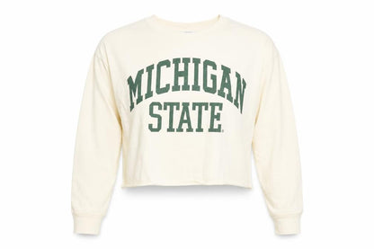 Front view of Michigan State University White Cropped T-Shirt M unisex