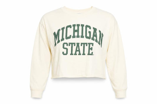 Front view of Michigan State University White Cropped T-Shirt M unisex