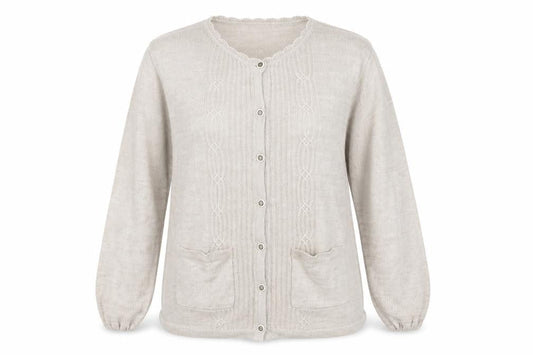 Front view of Honor Millburn Women's Beige XL Cardigan