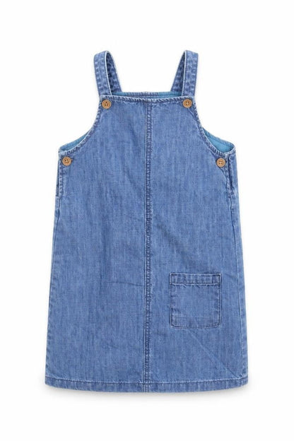 Front view of Marks & Spencer Blue Denim Jumper Dress, 18-24 Months