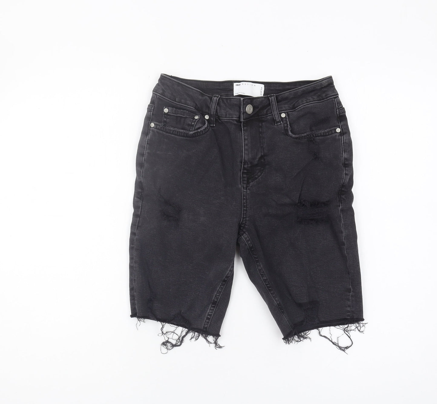 ASOS Men's Black Denim Distressed Shorts, Size 28, Slim Fit