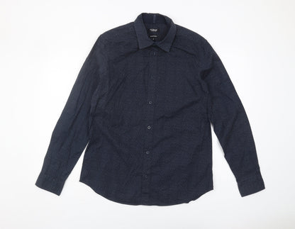 Outrage London Blue Geometric Long Sleeve Shirt L