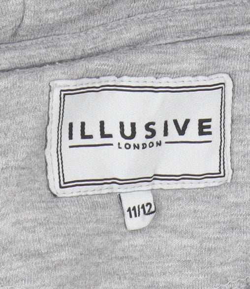 Illusive London Boys Grey Pullover Hoodie, Size 11-12