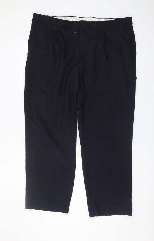 Marks and Spencer Men's Navy Wool Blend Trousers Size 42/29
