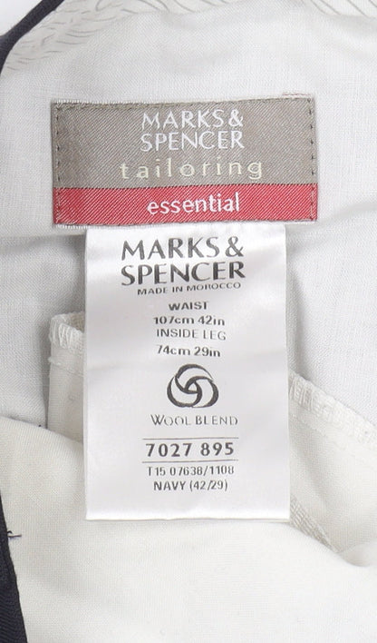 Marks and Spencer Men's Navy Wool Blend Trousers Size 42/29