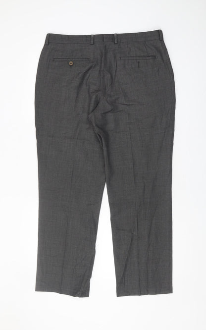 Next Men's Grey Wool Trousers 36R Tailored Classic