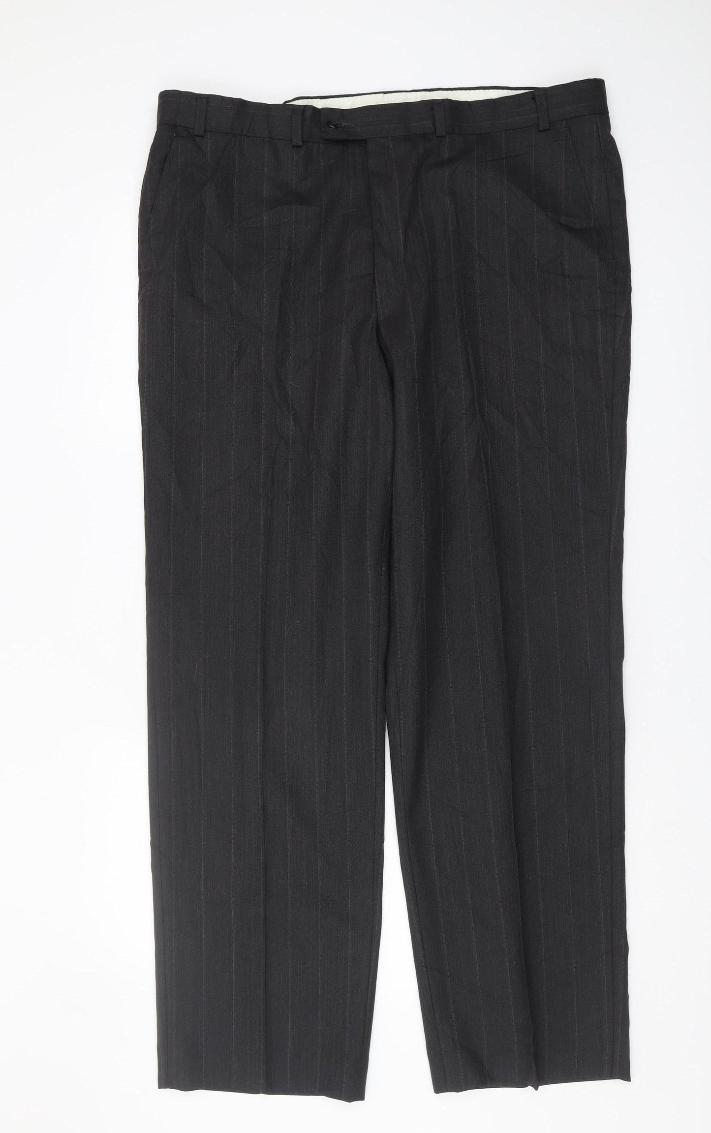 Three Shires Men's Black Dress Pants, Striped, Size 40