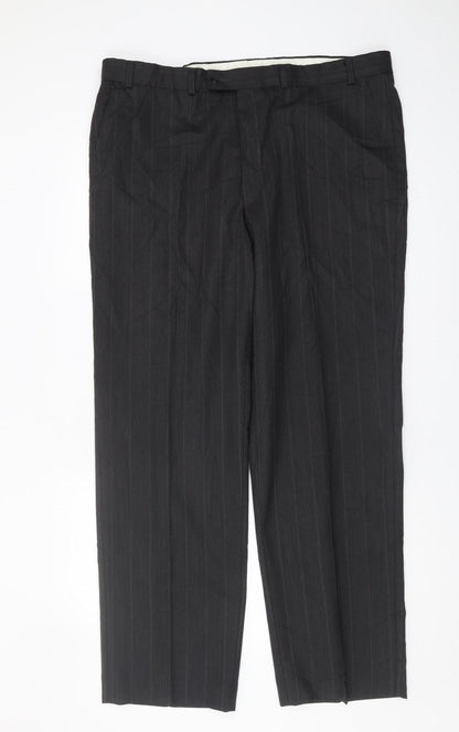 Three Shires Men's Black Dress Pants, Striped, Size 40