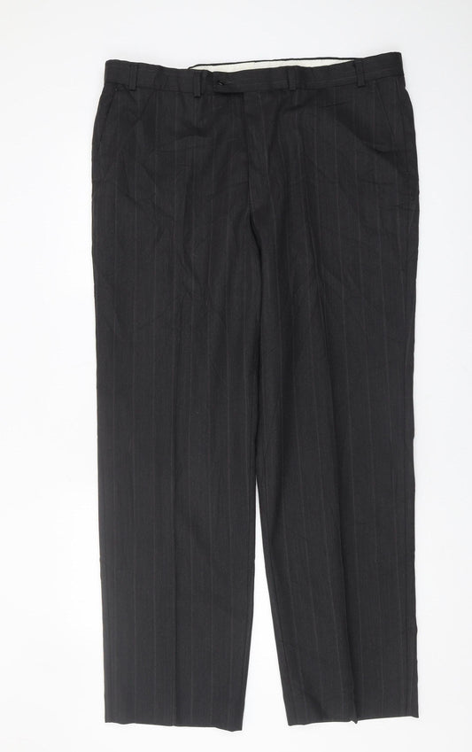 Three Shires Men's Black Dress Pants, Striped, Size 40