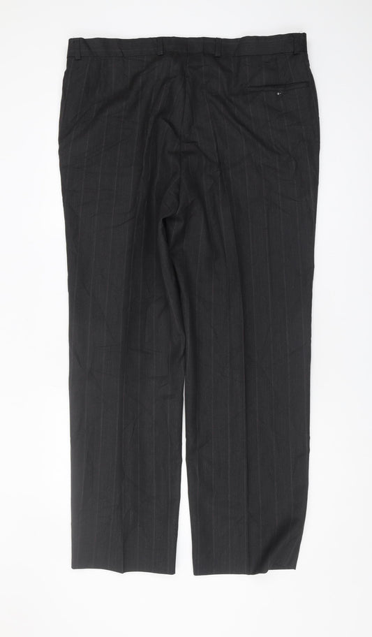 Three Shires Men's Black Dress Pants, Striped, Size 40