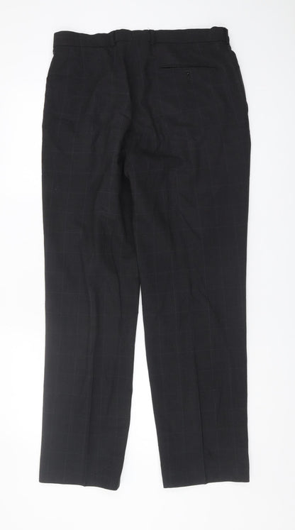 Marks and Spencer Black Check Pleated Dress Trousers - Size 34