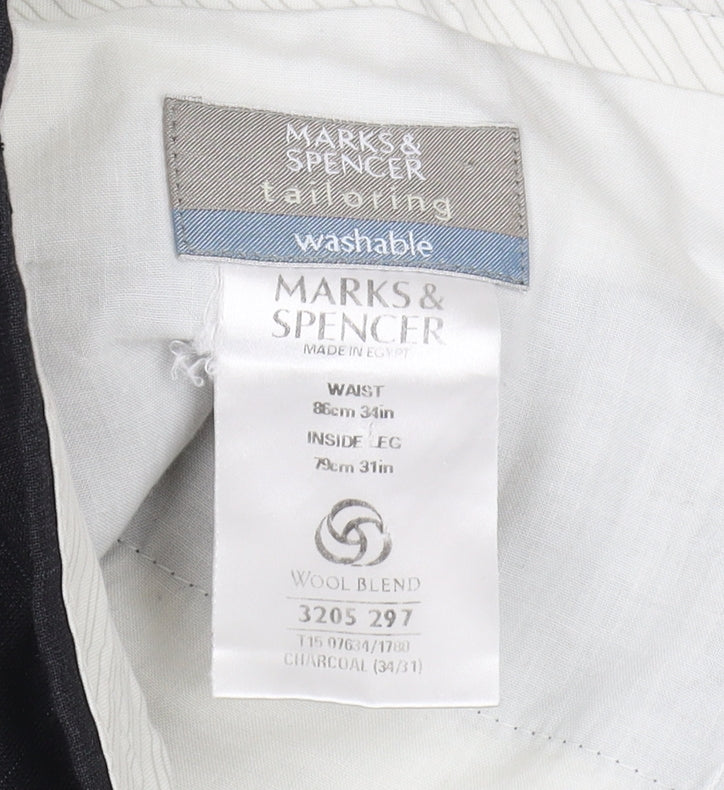 Marks and Spencer Black Check Pleated Dress Trousers - Size 34