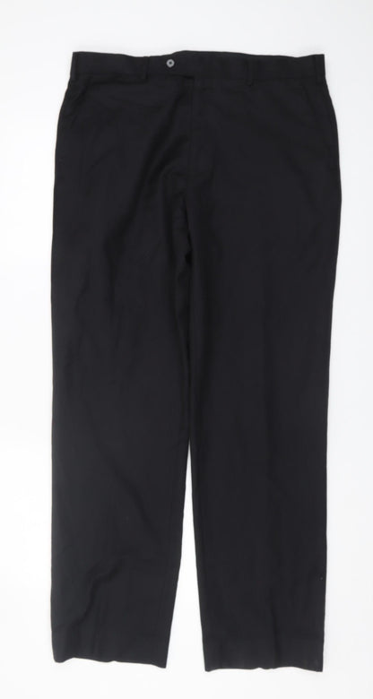 Van Heusen Men's Black Dress Pants 36in Wool Formal