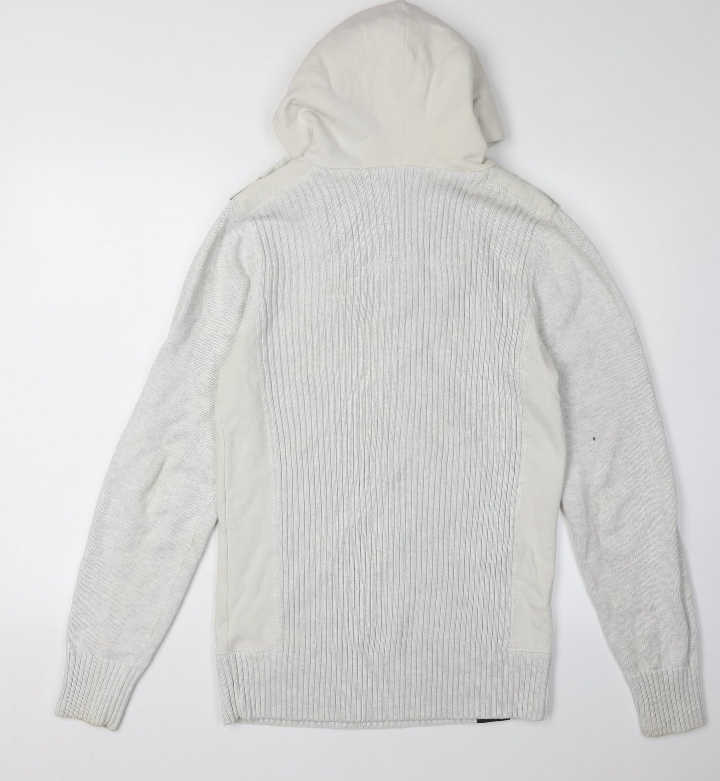 Next Men's Grey Cotton Pullover Hoodie, S, Button Accent