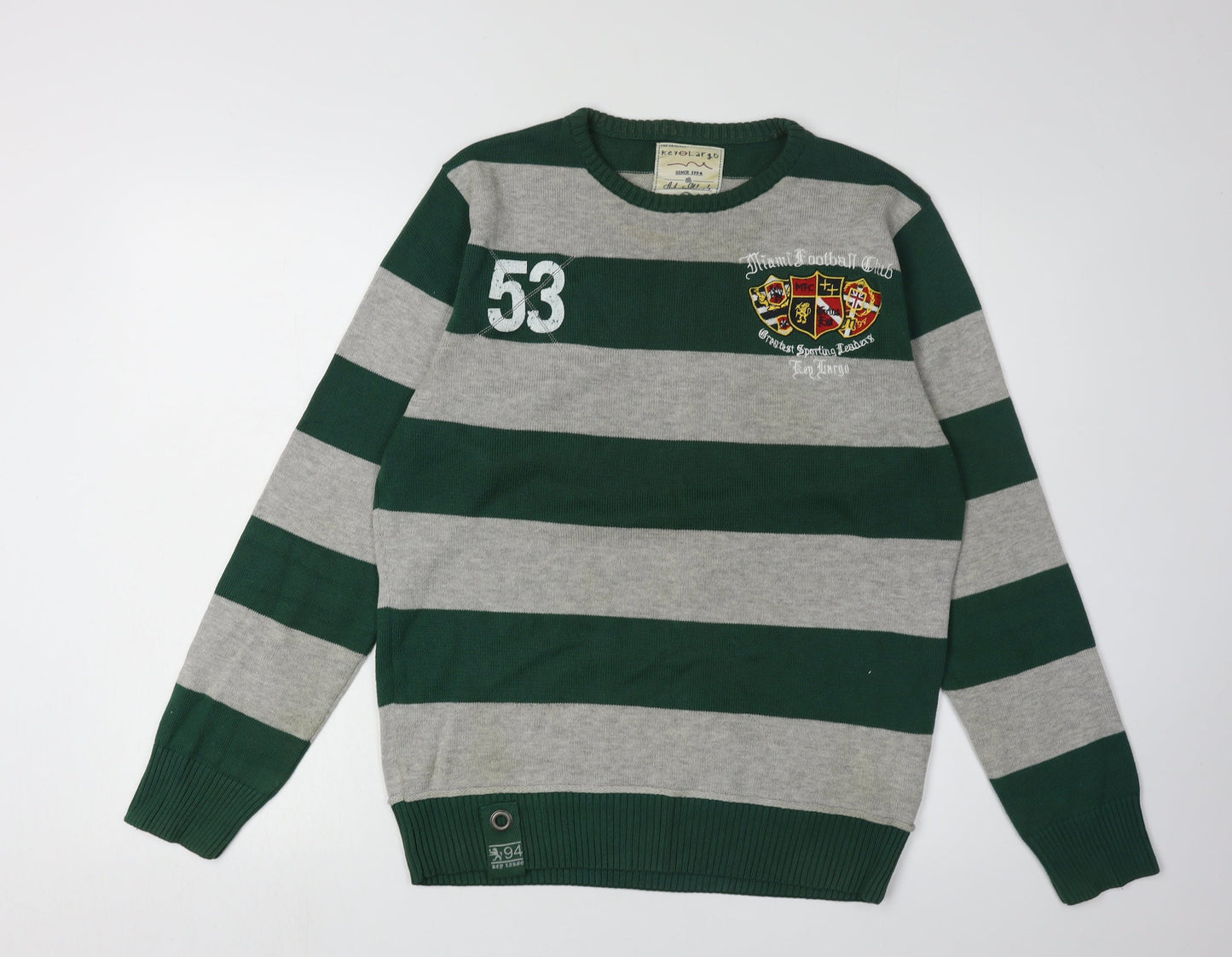 Key Largo Men's Green Striped Pullover Jumper M