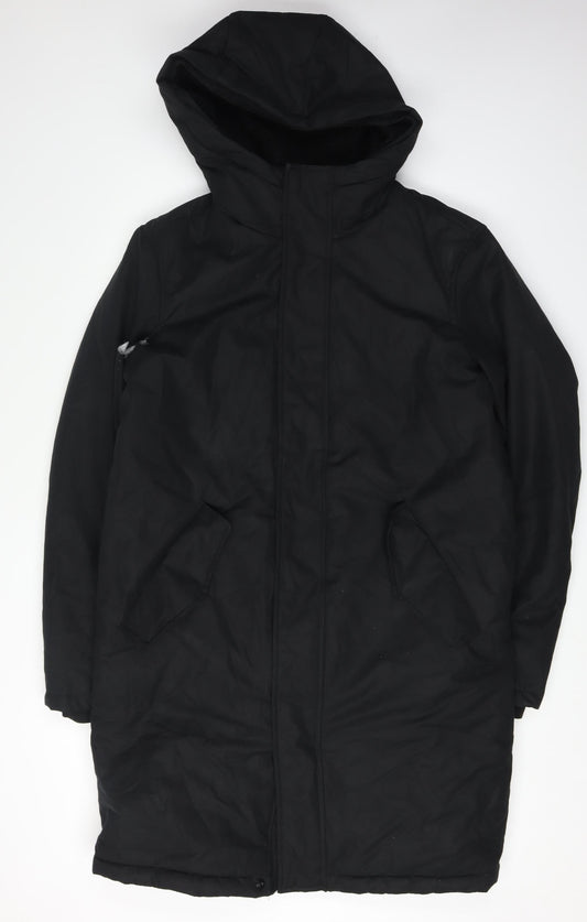 Zara Men's Black Parka Jacket S Hooded Casual