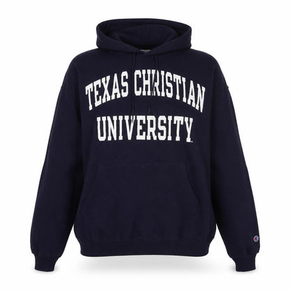 Front view of Champion unisex black hoodie l - university style