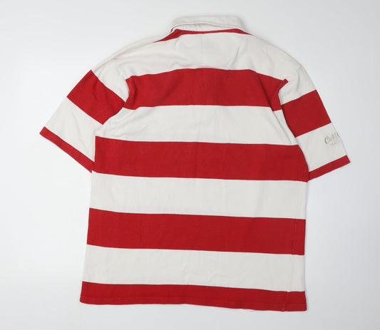 Cotton Traders Men's XL Red Striped Polo Shirt