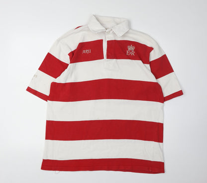 Cotton Traders Men's XL Red Striped Polo Shirt