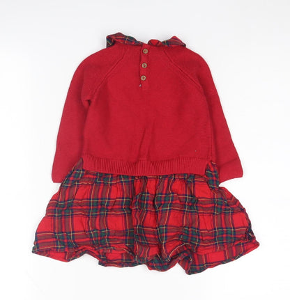 Next Girls Red Tartan Jumper Dress, 1.5-2 Years, Long Sleeve