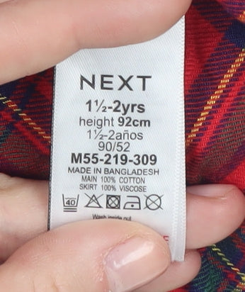 Next Girls Red Tartan Jumper Dress, 1.5-2 Years, Long Sleeve