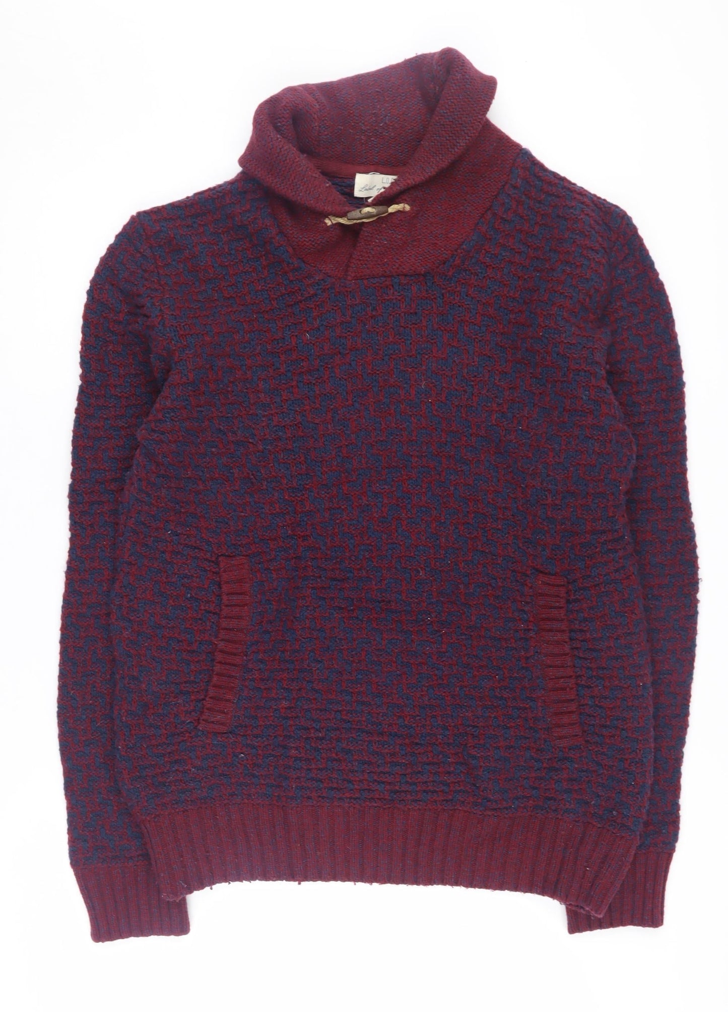 H&M Men's Red Pullover Jumper M Geometric Knit