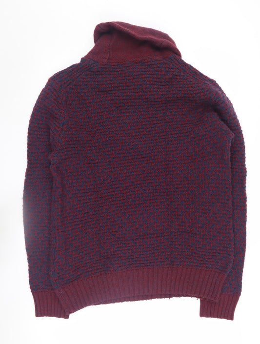 H&M Men's Red Pullover Jumper M Geometric Knit