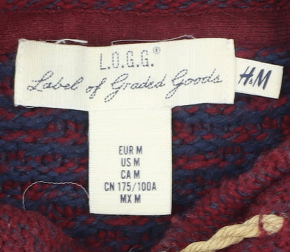 H&M Men's Red Pullover Jumper M Geometric Knit