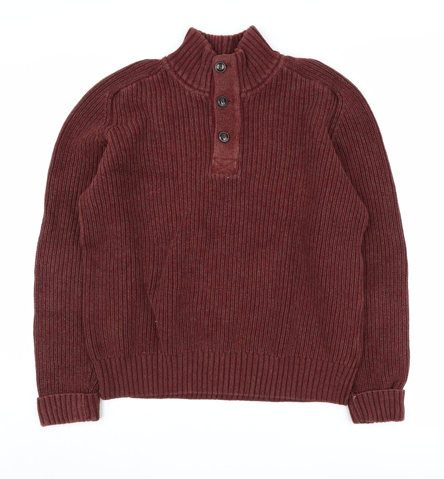 H&M Men's Red Cotton Henley Jumper M