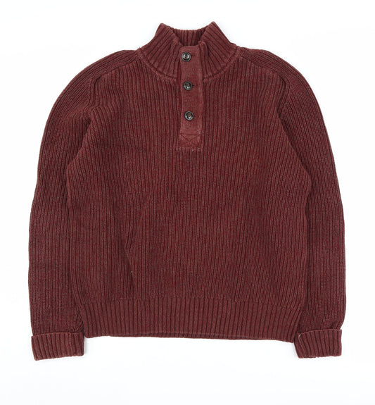 H&M Men's Red Cotton Henley Jumper M