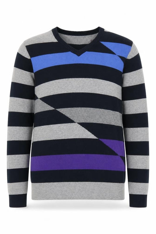 Bossini Men's Multicoloured Striped V-Neck Jumper M