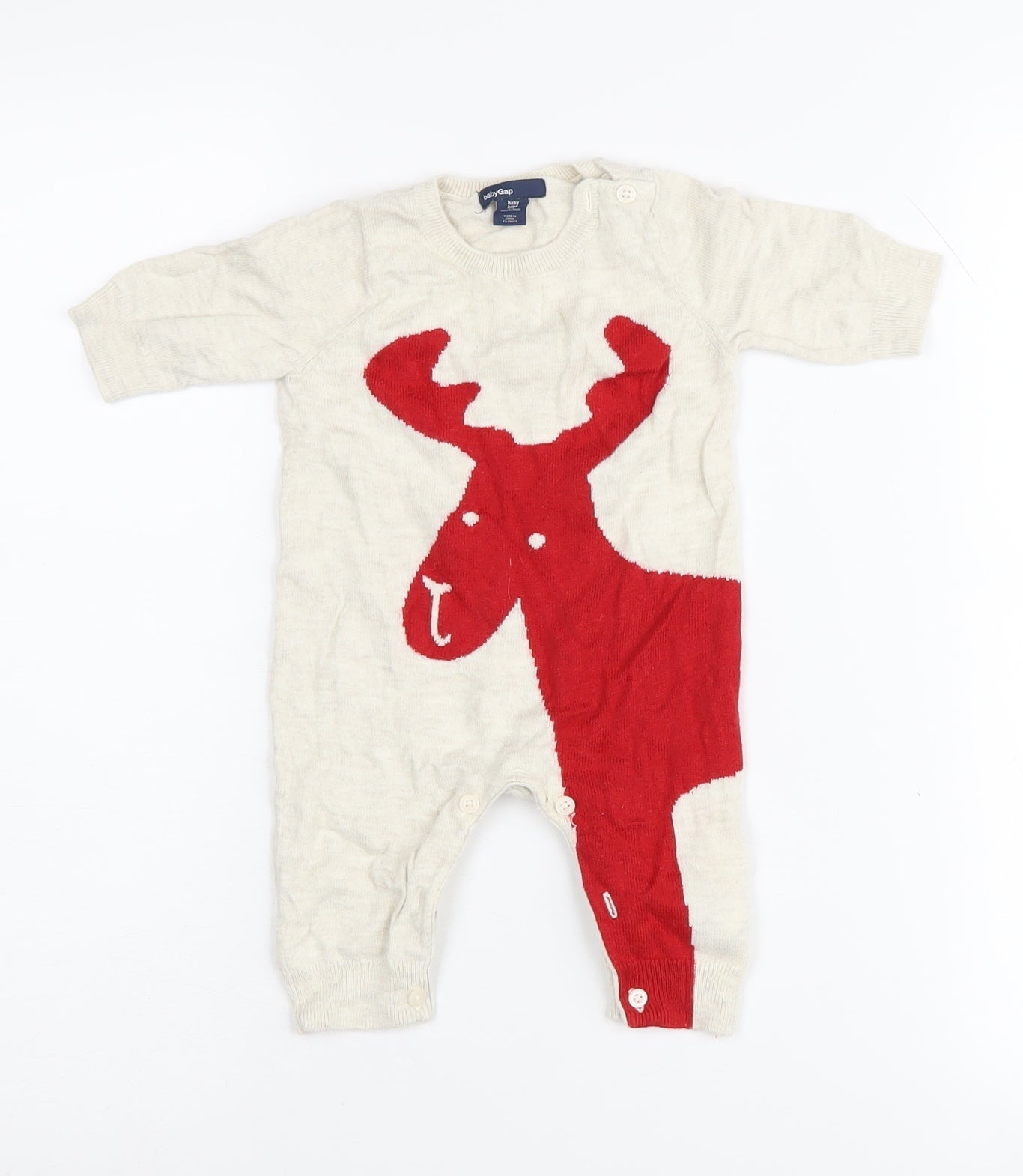 Gap Unisex Baby Beige Animal Babygrow 0-3 Months Knit Cotton