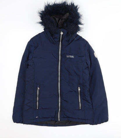 Regatta Girls Blue Puffer Jacket, Size 11, Hooded, Lined