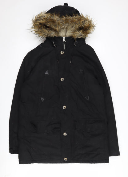 ASOS Men's Black Parka Jacket L Hooded Warm Winter Coat
