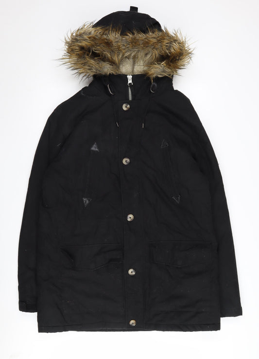 ASOS Men's Black Parka Jacket L Hooded Warm Winter Coat