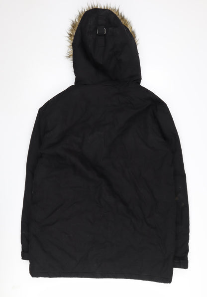 ASOS Men's Black Parka Jacket L Hooded Warm Winter Coat