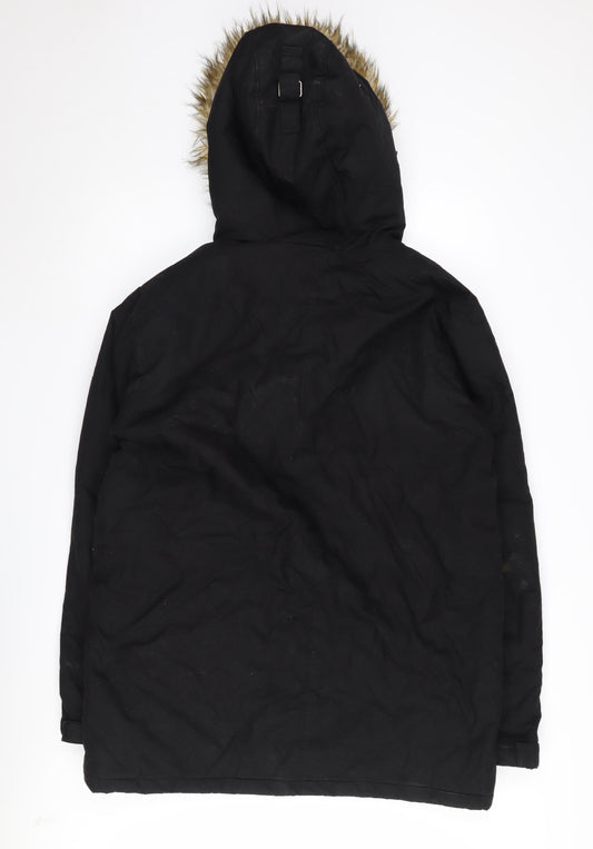 ASOS Men's Black Parka Jacket L Hooded Warm Winter Coat