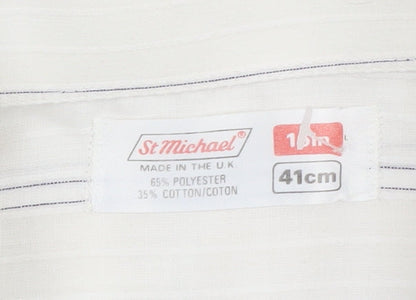Marks and Spencer Men's White Striped Long Sleeve Shirt
