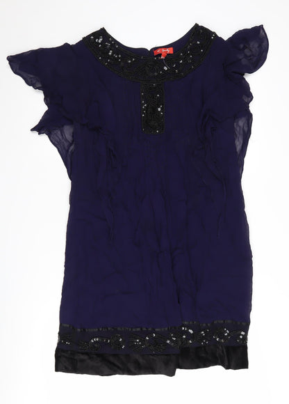 Derhy Women's Blue Party Dress, M, Beaded Accents